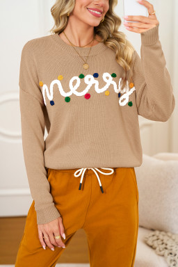 Smoke Gray Merry Colorful Dot Detail Christmas Dolman Sweater