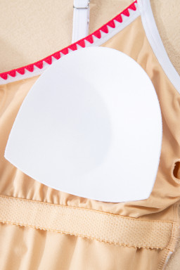 Rose Floral Print Ricrac Trim Spaghetti Strap One Piece Swim Dress