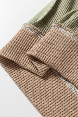 Smoke Green Colorblock Waffle Patchwork Oversize Sweatshirt