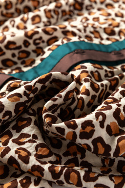 Brown Leopard Print Frill Stand Neck Button Long Sleeve Shirt