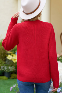 Fiery Red Braided Bow Pattern Sweater