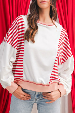 Red Striped Colorblock Patchwork Oversized Sweatshirt