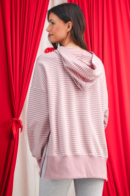 Purple Stripe Thumbhole Side Slits Drop Shoulder Loose Fit Hoodie