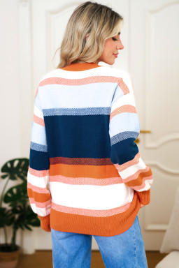 Dark Blue Color Block Round Neck Tunic Sweater