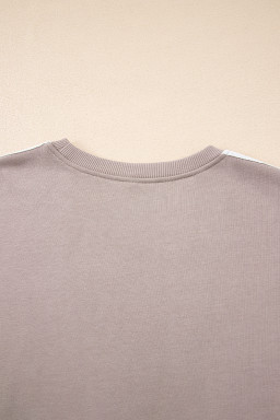 Gray Morn Varsity Striped Detail Cropped Pullover Wide Leg Pants 2pcs Outfit