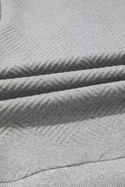 Medium Grey Solid Color Texture Zipper V Neck Sweatshirt