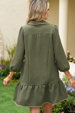 Jungle Green  Quarter Zip Collar Bracelet Sleeve Textured Mini Dress