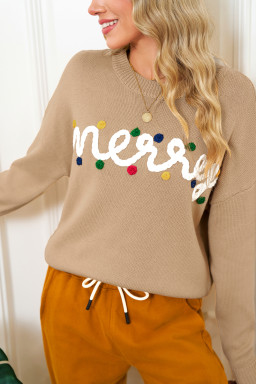 Smoke Gray Merry Colorful Dot Detail Christmas Dolman Sweater