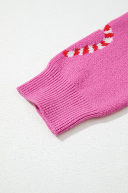 Sachet Pink Christmas Candy Cane Drop Shoulder Sweater
