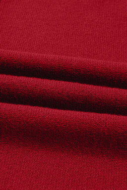 Fiery Red Ribbed High Neck Front Pockets Center Seam Sweater Dress