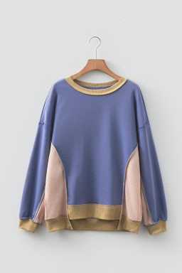 Wild Wind Colorblock Waffle Patchwork Oversize Sweatshirt