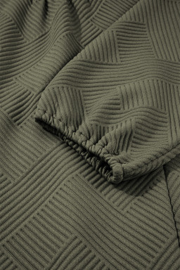 Jungle Green  Quarter Zip Collar Bracelet Sleeve Textured Mini Dress