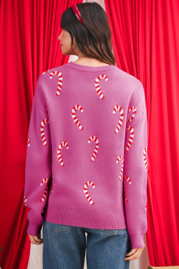 Sachet Pink Christmas Candy Cane Drop Shoulder Sweater