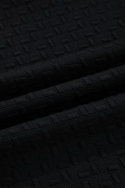 Black Textured V Neck Colorblock Cuffs Sweatshirt