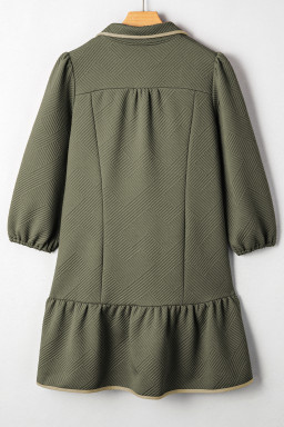 Jungle Green  Quarter Zip Collar Bracelet Sleeve Textured Mini Dress