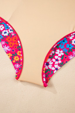 Rose Floral Print Ricrac Trim Spaghetti Strap One Piece Swim Dress