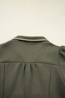 Jungle Green  Quarter Zip Collar Bracelet Sleeve Textured Mini Dress