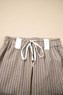 Brown Striped Pocket Knot Detail Lantern Pants