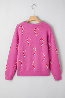 Sachet Pink Christmas Candy Cane Drop Shoulder Sweater