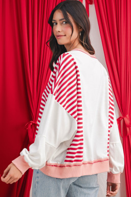 Red Striped Colorblock Patchwork Oversized Sweatshirt