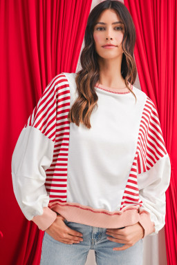 Red Striped Colorblock Patchwork Oversized Sweatshirt