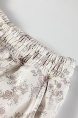 White Ditsy Floral Print Cozy Pullover Drawstring Pants Set