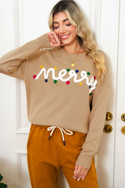 Smoke Gray Merry Colorful Dot Detail Christmas Dolman Sweater