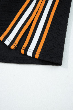 Black Textured V Neck Colorblock Cuffs Sweatshirt