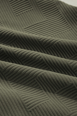 Jungle Green  Quarter Zip Collar Bracelet Sleeve Textured Mini Dress