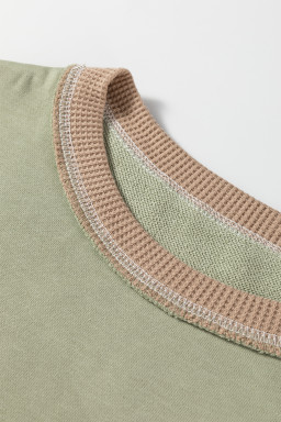 Smoke Green Colorblock Waffle Patchwork Oversize Sweatshirt