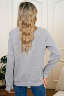 Medium Grey Solid Color Texture Zipper V Neck Sweatshirt