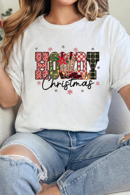 White Western HOWDY Christmas Festive Letter Printed Crew Neck T Shirt