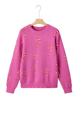 Sachet Pink Christmas Candy Cane Drop Shoulder Sweater