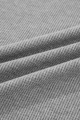 Gray Waffle Splicing Zip Up Front Button Hooded Jacket