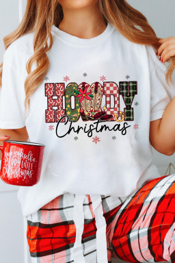 White Western HOWDY Christmas Festive Letter Printed Crew Neck T Shirt