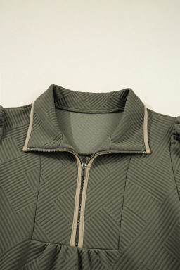 Jungle Green  Quarter Zip Collar Bracelet Sleeve Textured Mini Dress