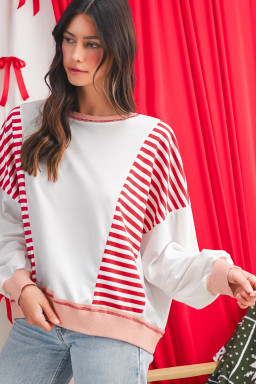 Red Striped Colorblock Patchwork Oversized Sweatshirt