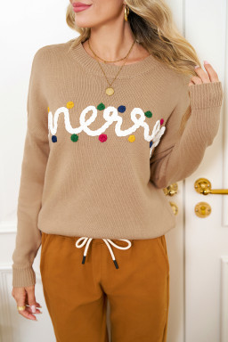 Smoke Gray Merry Colorful Dot Detail Christmas Dolman Sweater