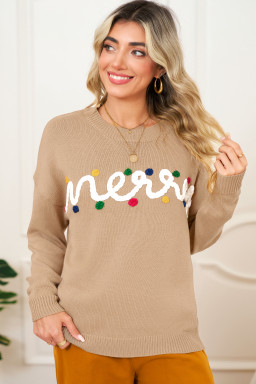 Smoke Gray Merry Colorful Dot Detail Christmas Dolman Sweater