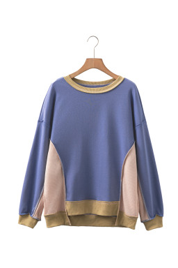Wild Wind Colorblock Waffle Patchwork Oversize Sweatshirt