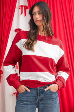 Fiery Red Colorblock Drop Shoulder Baggy Sweatshirt