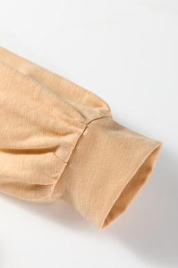 Light French Beige Casual Button V Neck Long Sleeve T-Shirt