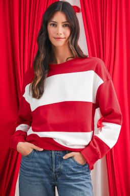 Fiery Red Colorblock Drop Shoulder Baggy Sweatshirt