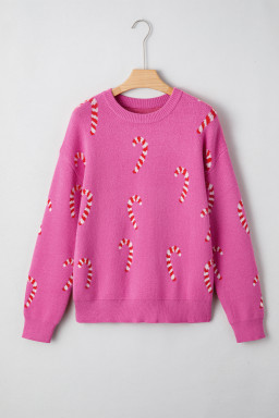 Sachet Pink Christmas Candy Cane Drop Shoulder Sweater