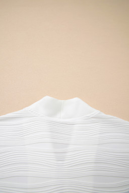 White Solid Color Zipper V Neck Pullover Sweatshirt