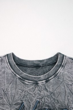 High-rise  saved by grace Letter Embroidery Mineral Wash Loose Sweatshirt