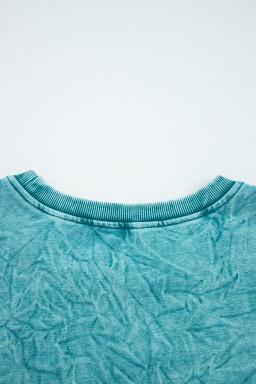 Sea Green  saved by grace Letter Embroidery Mineral Wash Loose Sweatshirt