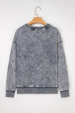 High-rise  saved by grace Letter Embroidery Mineral Wash Loose Sweatshirt