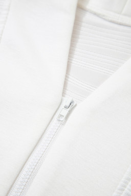 White Solid Color Zipper V Neck Pullover Sweatshirt