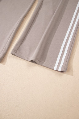 Gray Morn Varsity Striped Detail Cropped Pullover Wide Leg Pants 2pcs Outfit